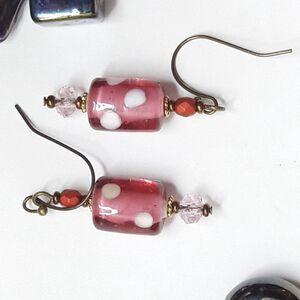 NEW Earrings Rose polka dot glass earrings pretty pink earrings gold t 462#fs-g